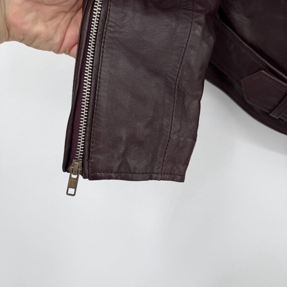 Quince Women's Port Leather Motorcycle Jacket sz M Medium Sheep Leather Belted - Picture 4 of 16